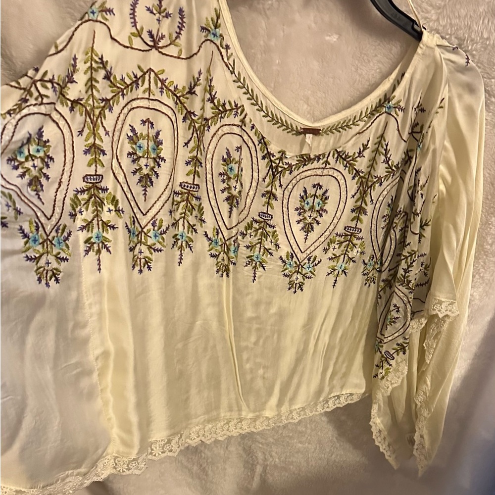 Free People Cream Embroidered Blouse NWT